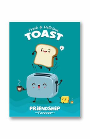 Vintage food poster design with bread, butter & toaster character.