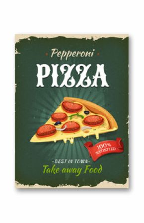 Retro Fast Food Pepperoni Pizza Poster
