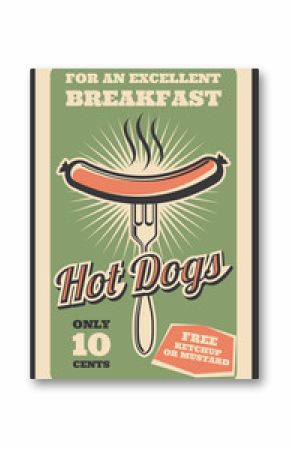 Vector retro poster of hot dog fast food