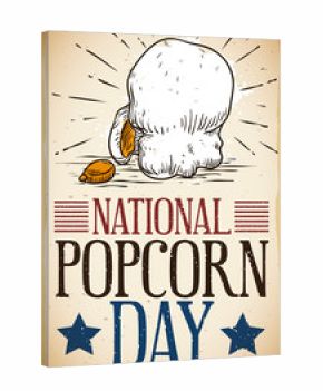 Scroll with Retro Popped Corn Draw Promoting National Popcorn Day, Vector Illustration