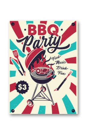 BBQ Party Vintage Poster. Typography poster.Vector Illustration.