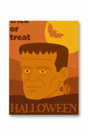 Retro-style Halloween poster featuring Frankenstein's monster