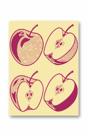  A retro-style print of apples with a halftone texture.