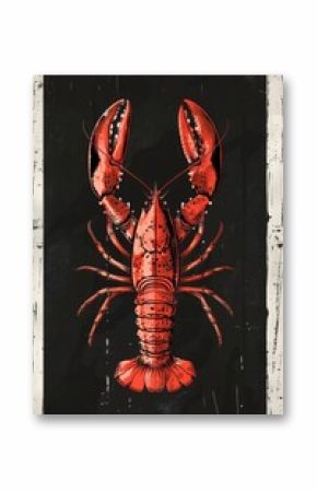 Vintage lobster illustration on beige striped background poster print