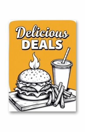 Delicious Deals Fast Food Illustration Burger Fries Combo