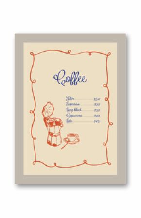 Minimal and elegant cafe menu template. Vector coffee illustration. 