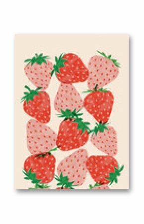 Strawberries colorful wallpaper print background. Fruit illustration isolated on background. Greeting card background with strawberries for your design