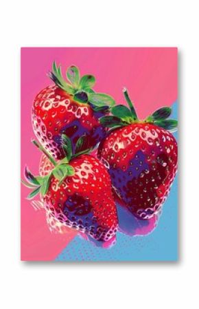 Pop Art Strawberry with Geometric Elements and Dotted Patterns