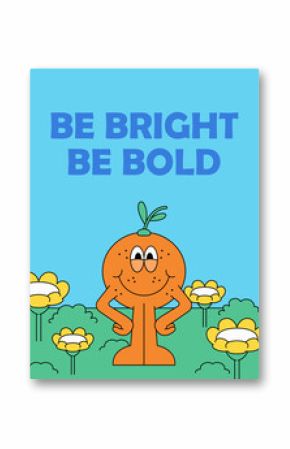 Cartoon retro poster illustration with orange character and massage word