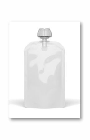 White empty plastic pouch for baby food mock-up isolated on white. 3d rendering.