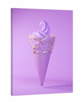 Purple Pink Lavender Ice Cream Gold Leaf Cone Pattern Gold Sprinkles Food 3d illustration render