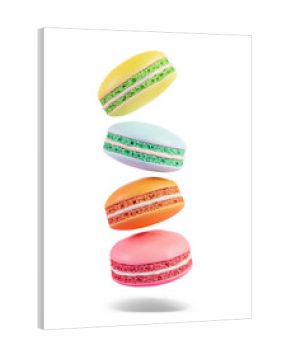 Macaroons, 3d render. Colorful macaroons levitating in the air. Delicious cookies