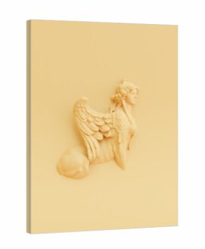 Statue of an ancient Greek sphinx from public domain, 3d rendering in pastel colors. Abstract and conceptual digital illustration of ancient mythology objects