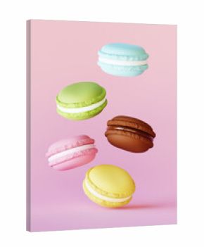 Realistic food. Colorful macaroons on pastel background. 3D render