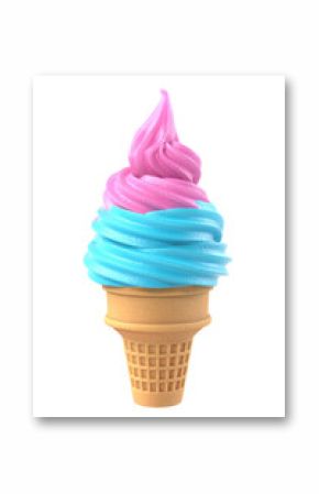 Two color soft ice icecream in waffle cone, png clipart isolated on transparent background
