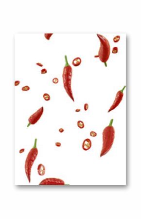 3d render falling red chilli slices