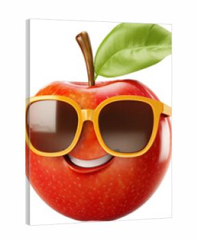 A funny red cartoon apple wearing sunglasses isolated on a white background