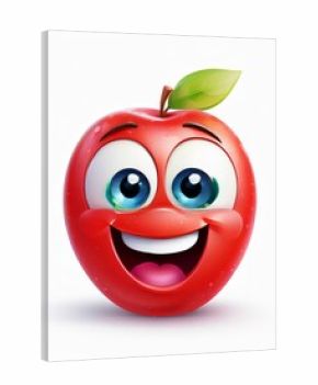 Cartoon funny smiling apple fruit, with arms and legs, vector 3d illustration.