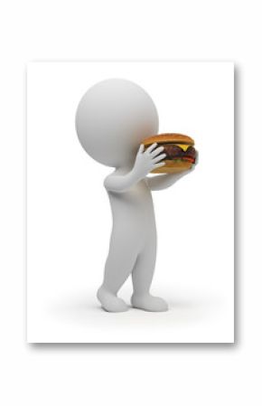3d small people eats a hamburger