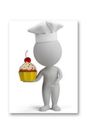 3d small people - confectioner with cupcake