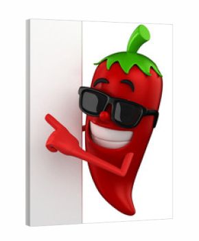 3d render of a chili presenting on a white blank board wearing sunglasses