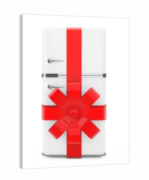 Refrigerator Gift with Red Ribbon and Bow. 3d Rendering