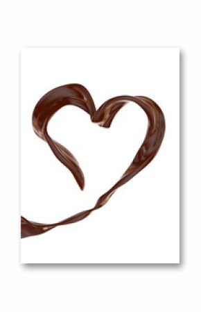 Chocolate splash in heart shape isolated on white background, 3d rendering of liquid.