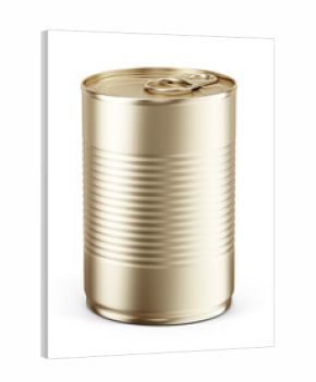 Blank Yellow metal tin can on white background. Mockup template for your design. 3d rendering