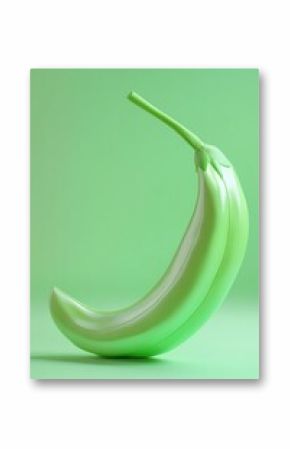 A vibrant green banana set against a bright green background. 3d soft pastel pop