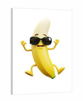Energetic 3D Cartoon Banana Mascot with Sunglasses and Limbs PNG Cutout.