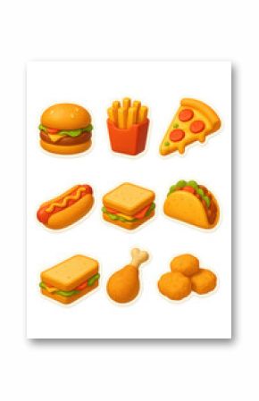 3d fast food icons set featuring burger, fries, pizza, and more for digital design projects