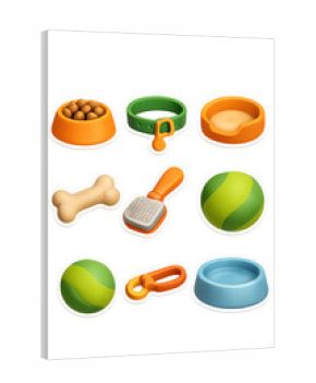 3d pet items icon set: bowls, collars, toys, and more