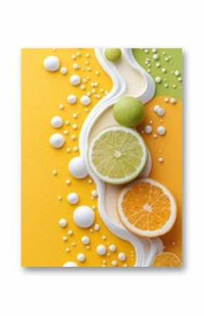 Abstract Citrus Fruit Still Life with Yellow Green and White Background