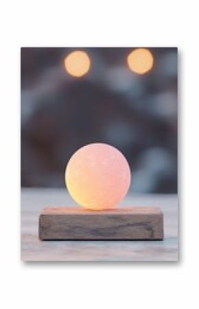Glowing Pink Sphere on Wooden Block