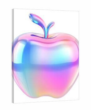 Iridescent pastel apple with a glossy finish on a transparent background, 3d render