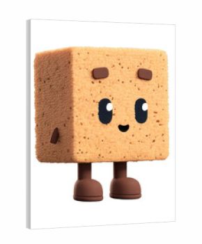 Cute 3d sponge character with smiling face and brown shoes, cut out - stock png.