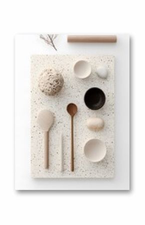 Minimalist Flatlay Composition with 3D Forms and Neutral Colors