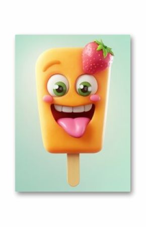 Cartoon Popsicle. Colorful 3D Dessert with Sweet Ice Cream and Popsicle Design