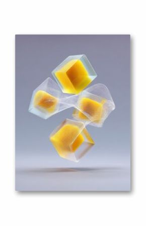 Abstract 3D Rendering of Rotating Yellow Cubes