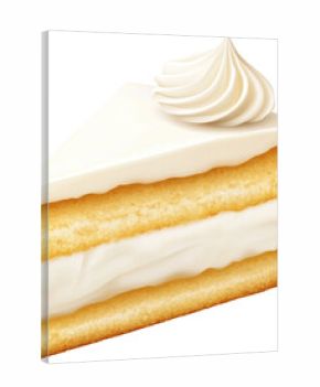 Close-up of a slice of layered cake with whipped cream topping.