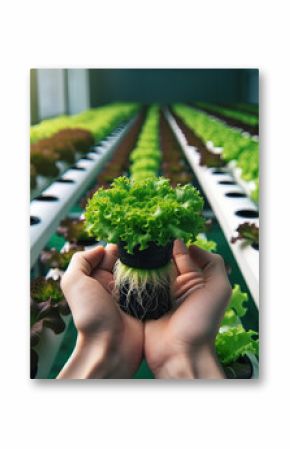 3d illustration. Growing and harvesting from seedlings green vegetables, kale, green cabbage, lettuce, grown in greenhouses. Concept growing and harvesting organic vegetables.