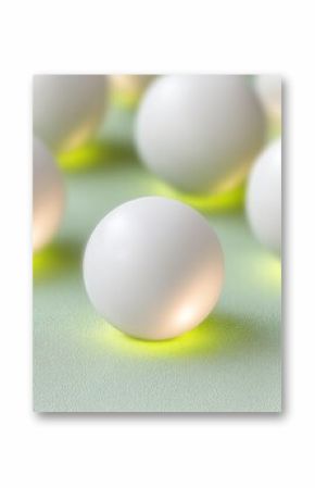 White Spheres on Soft Glowing Green Background