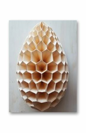 A light beige, paper-crafted egg, honeycombed design