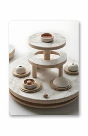 3D Render Marble Rotating Tabletop Design