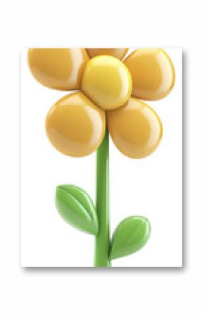 PNG Cute chubby cartoon balloon flower with green stem and yellow center confectionery illustration appliance.
