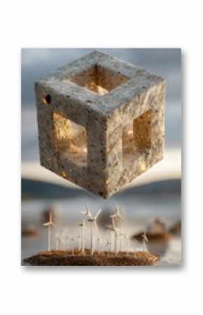 Floating Recycled Paper Cube Sculpture