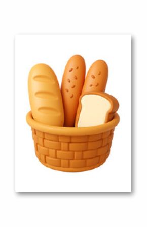 3d A basket of bread high quality realistic image