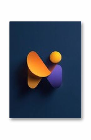 Abstract logo design featuring an interwoven "N" and "I".  Dynamic, 3D rendered letterforms in orange, yellow, and purple on a deep navy background.
