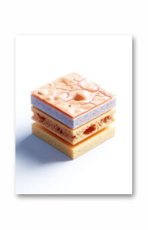 Diagram of skin layers, anatomical representation of the human skin. different layers of skin, including the epidermis, dermis, and hypodermis. a detailed view of the cross-sections. 3d illustration.