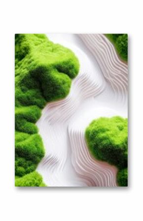 Stylized Topographic Map with Green Moss and White Elevation Lines
